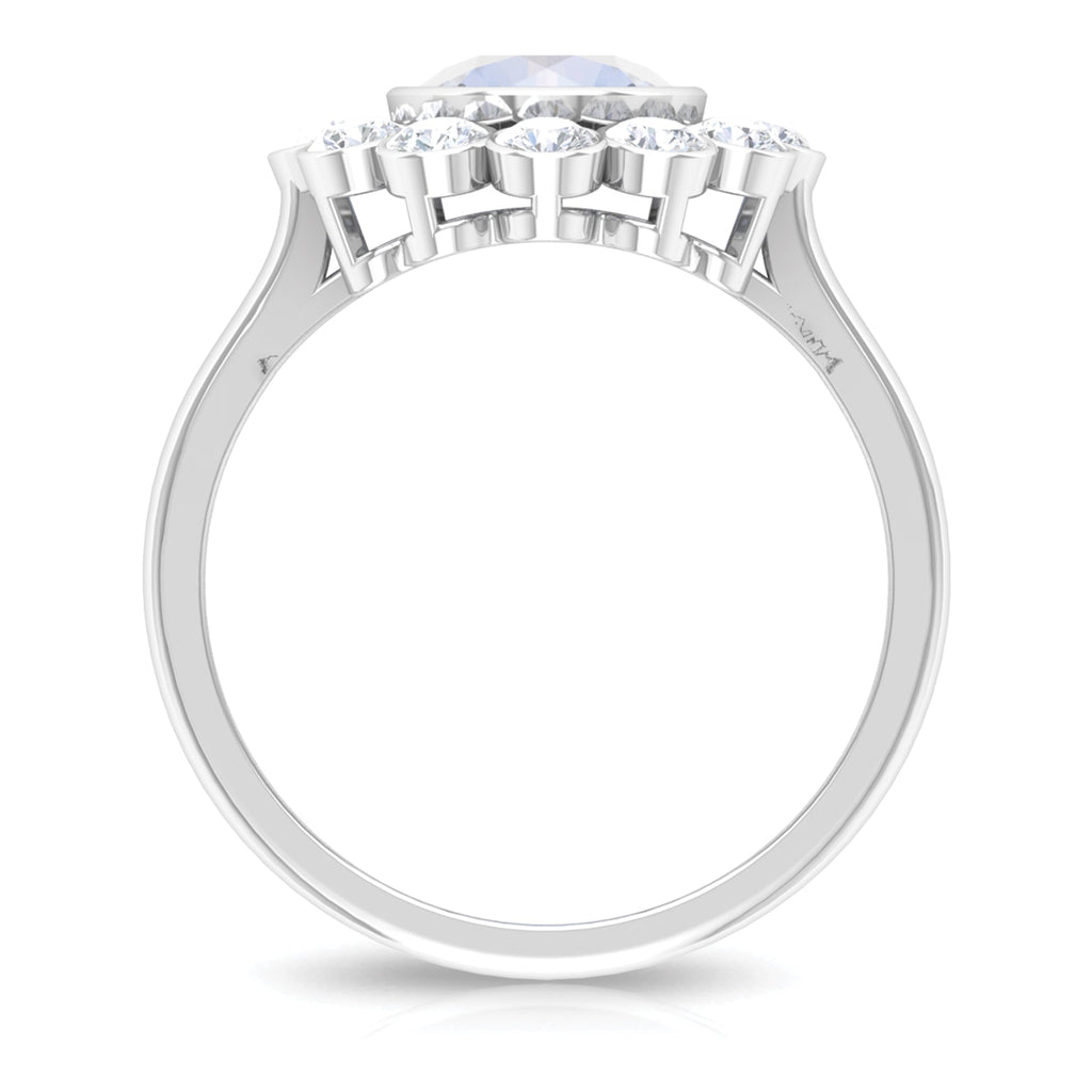 Bezel Set Moonstone Statement Engagement Ring with Diamond Halo