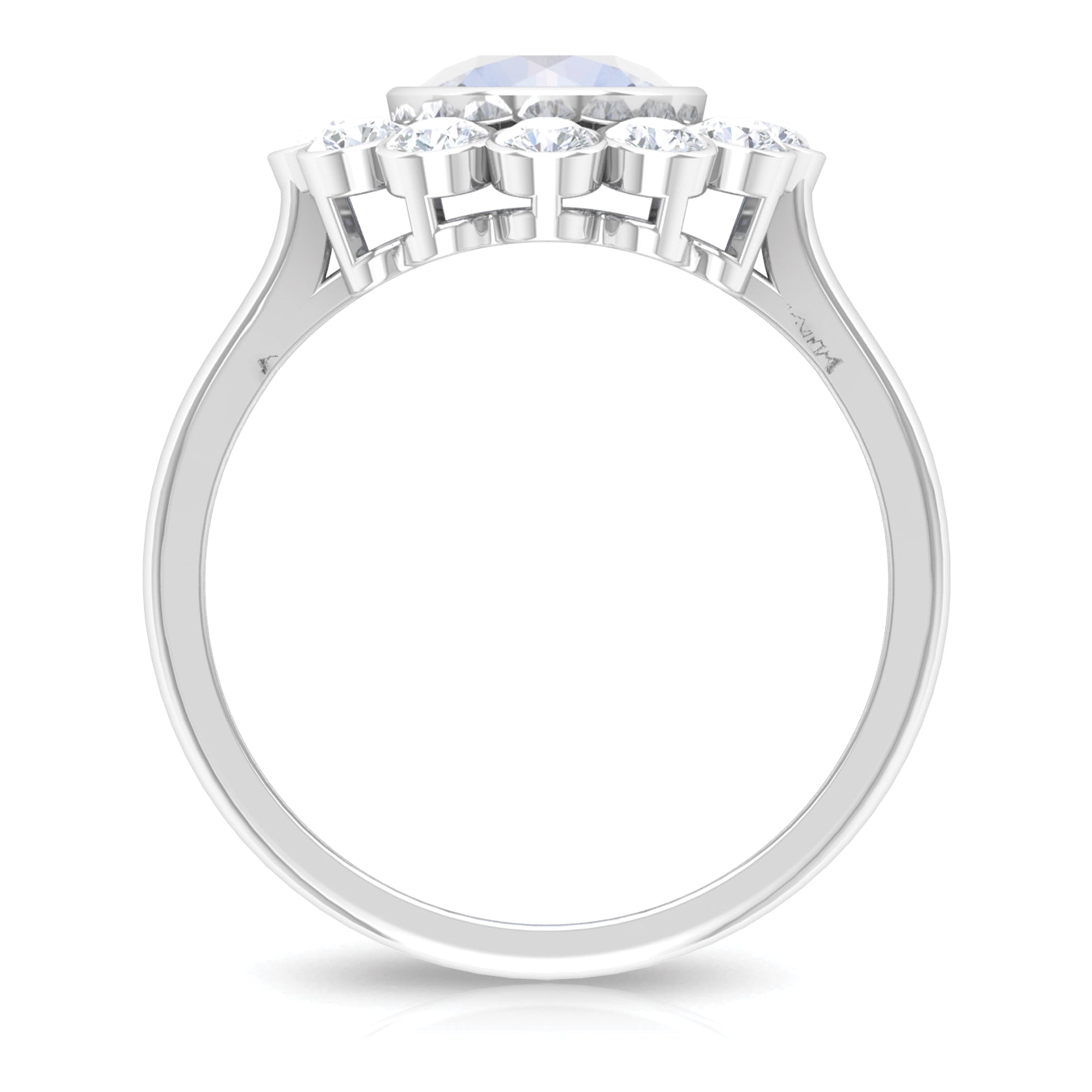 Bezel Set Moonstone Statement Engagement Ring with Diamond Halo