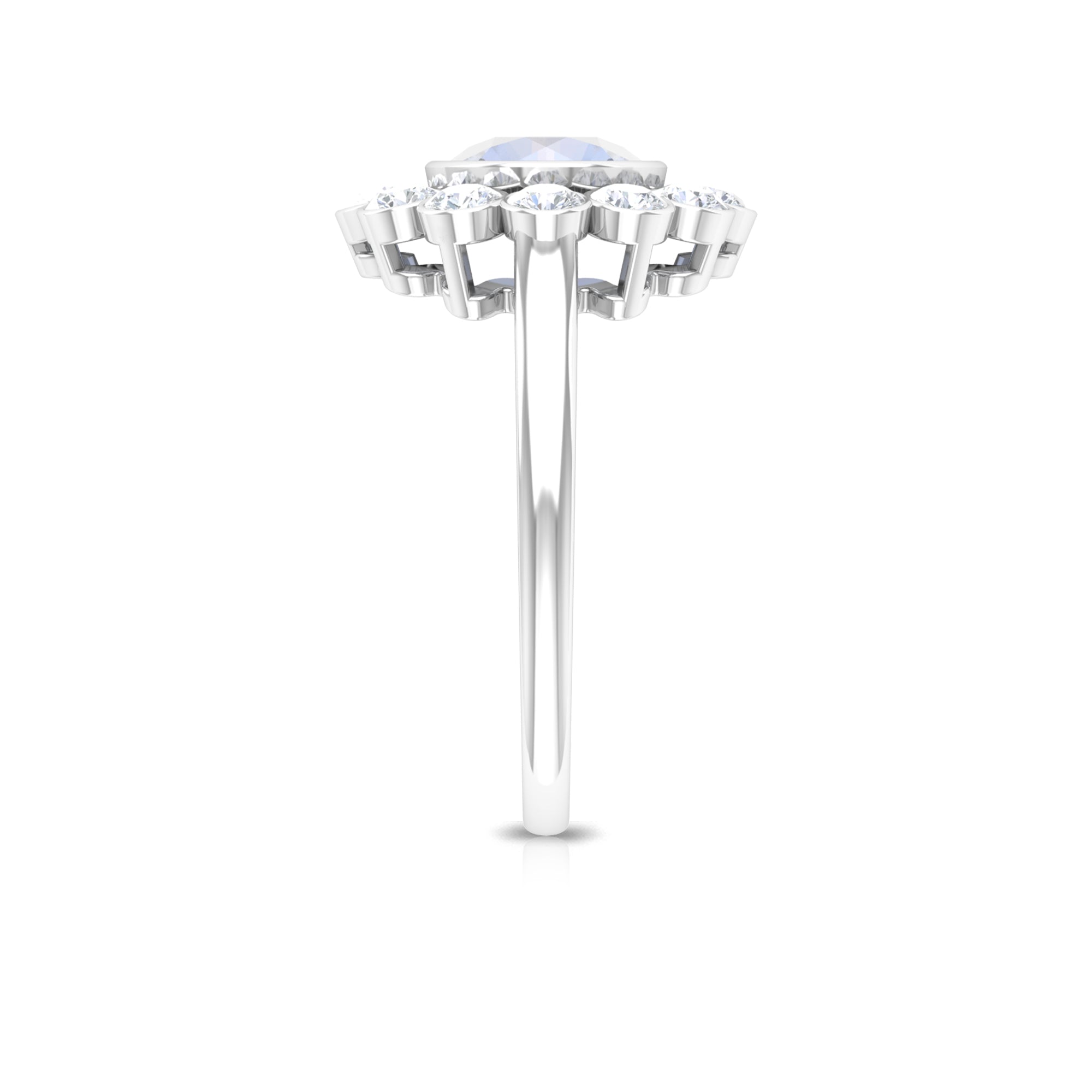 Bezel Set Moonstone Statement Engagement Ring with Diamond Halo