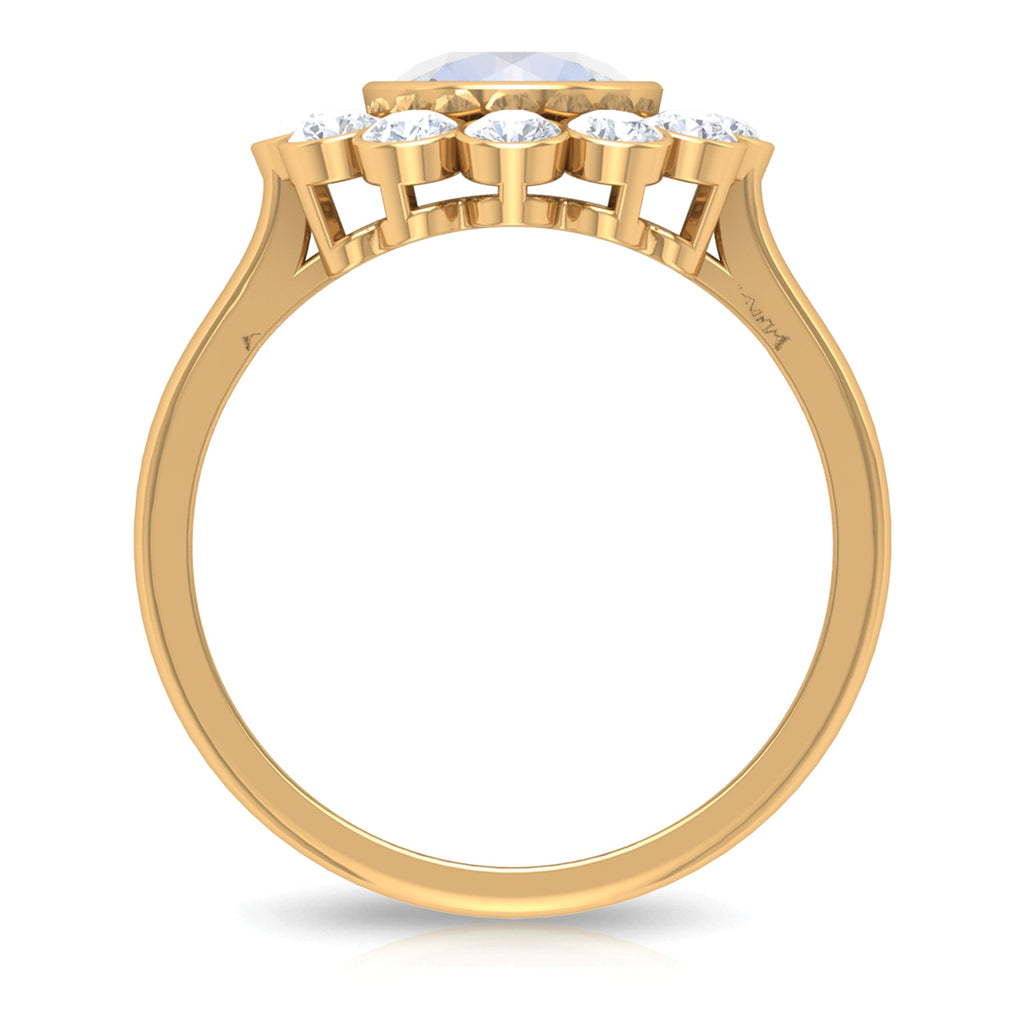 Bezel Set Moonstone Statement Engagement Ring with Diamond Halo
