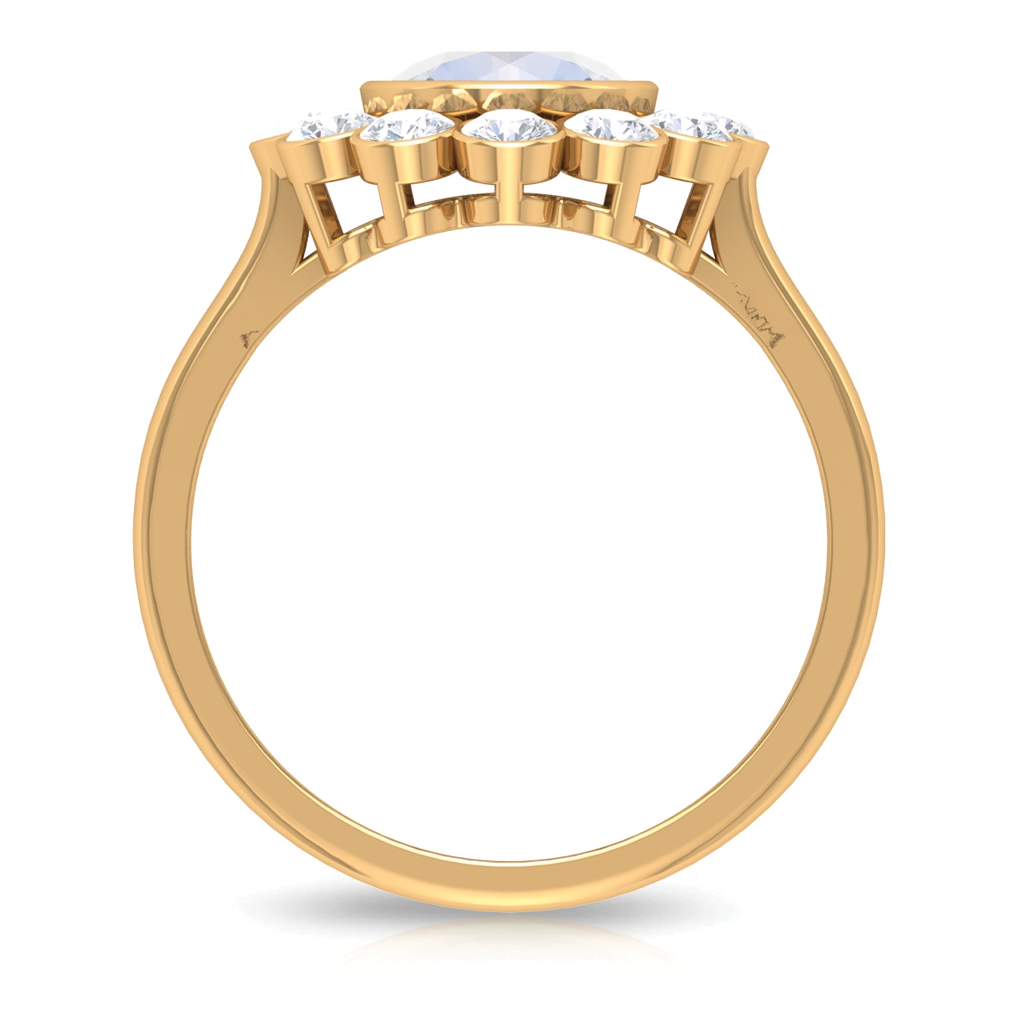 Bezel Set Moonstone Statement Engagement Ring with Diamond Halo