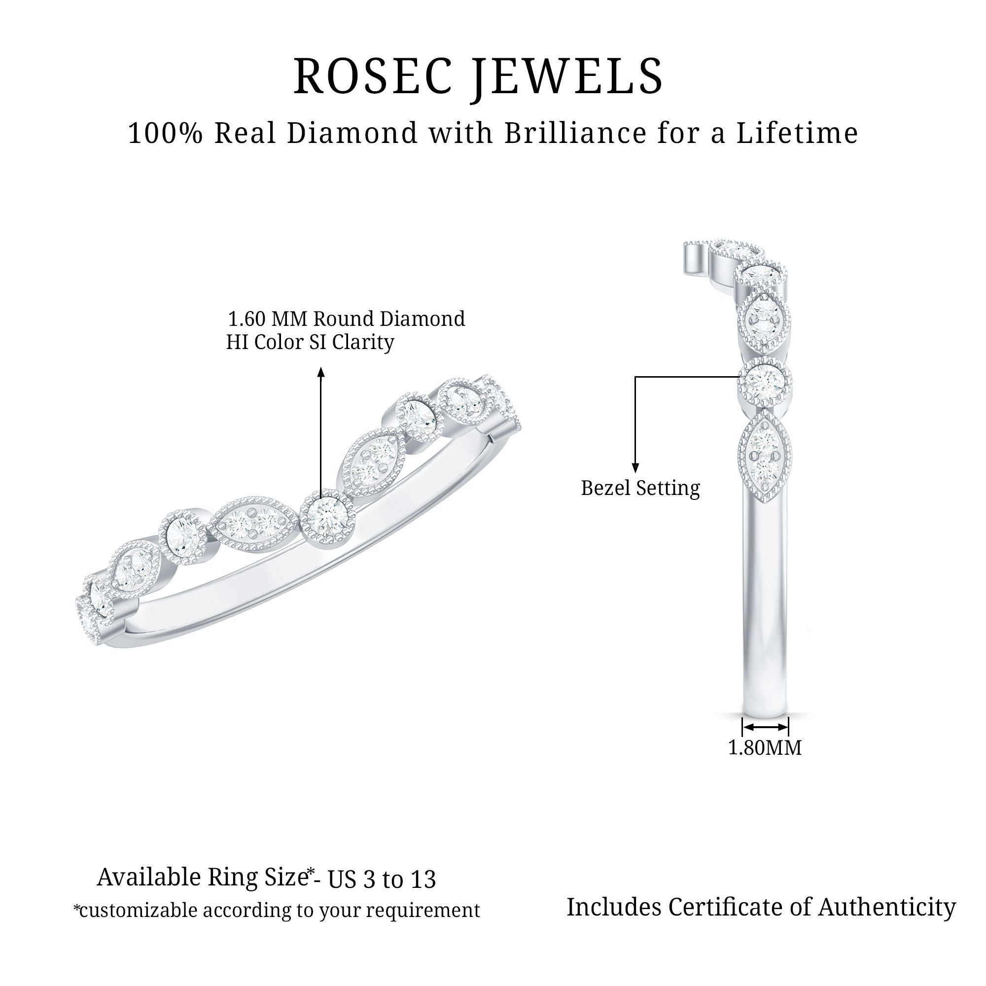 Natural Diamond Curved Wedding Enhancer Ring