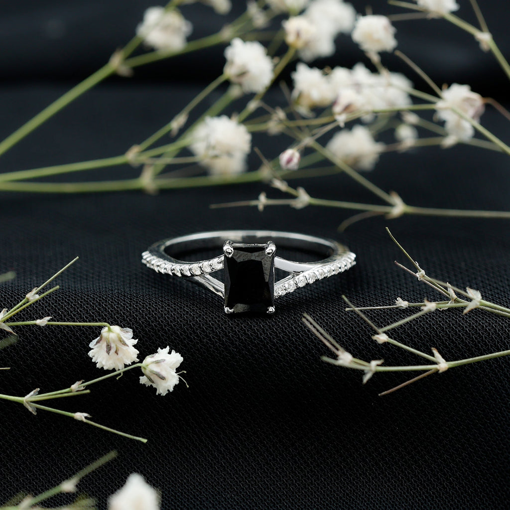 8X10MM Emerald Cut Lab Created Black Diamond Engagement Ring