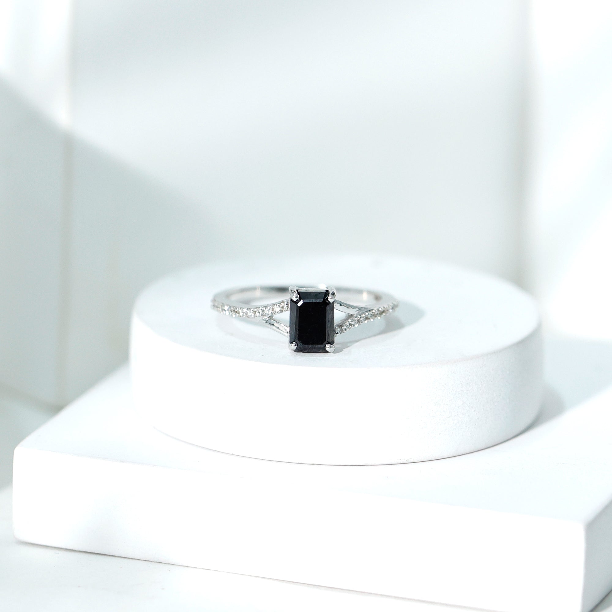 8X10MM Emerald Cut Lab Created Black Diamond Engagement Ring