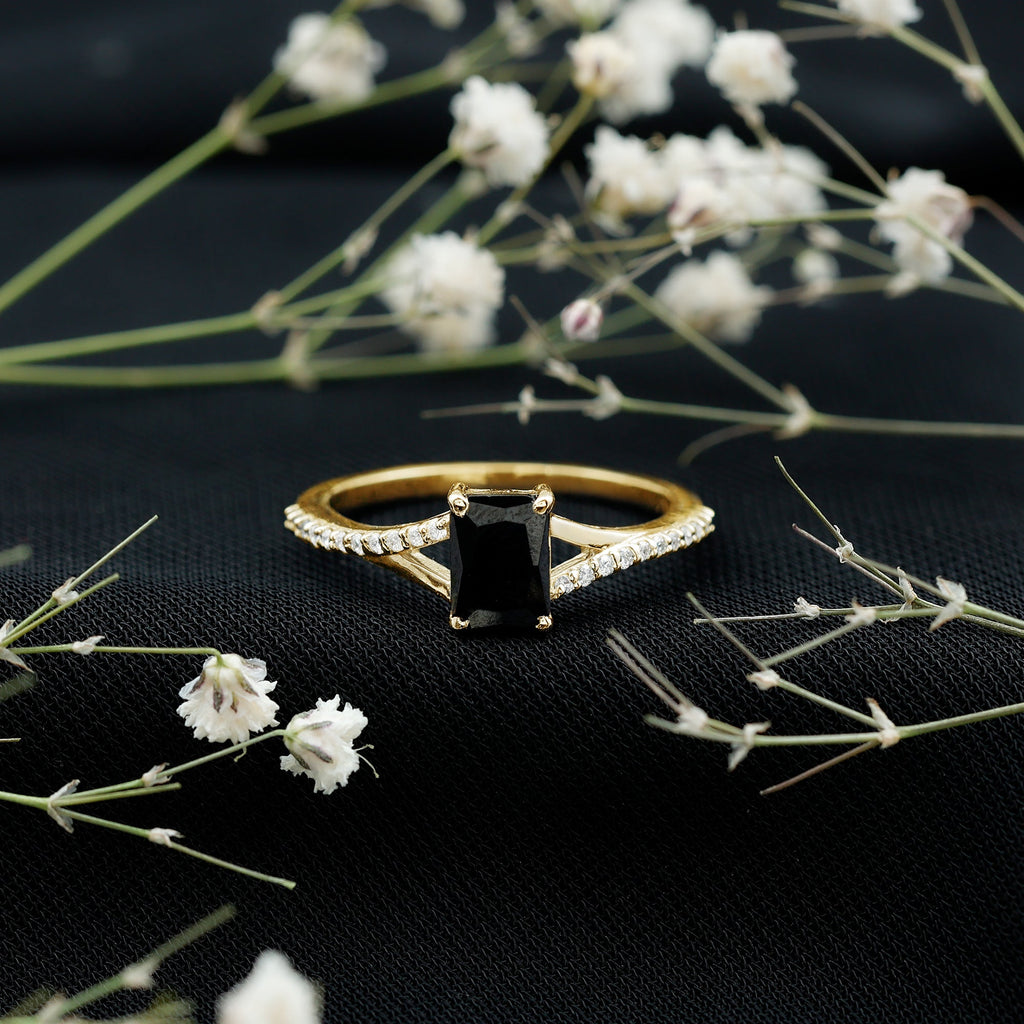 8X10MM Emerald Cut Lab Created Black Diamond Engagement Ring