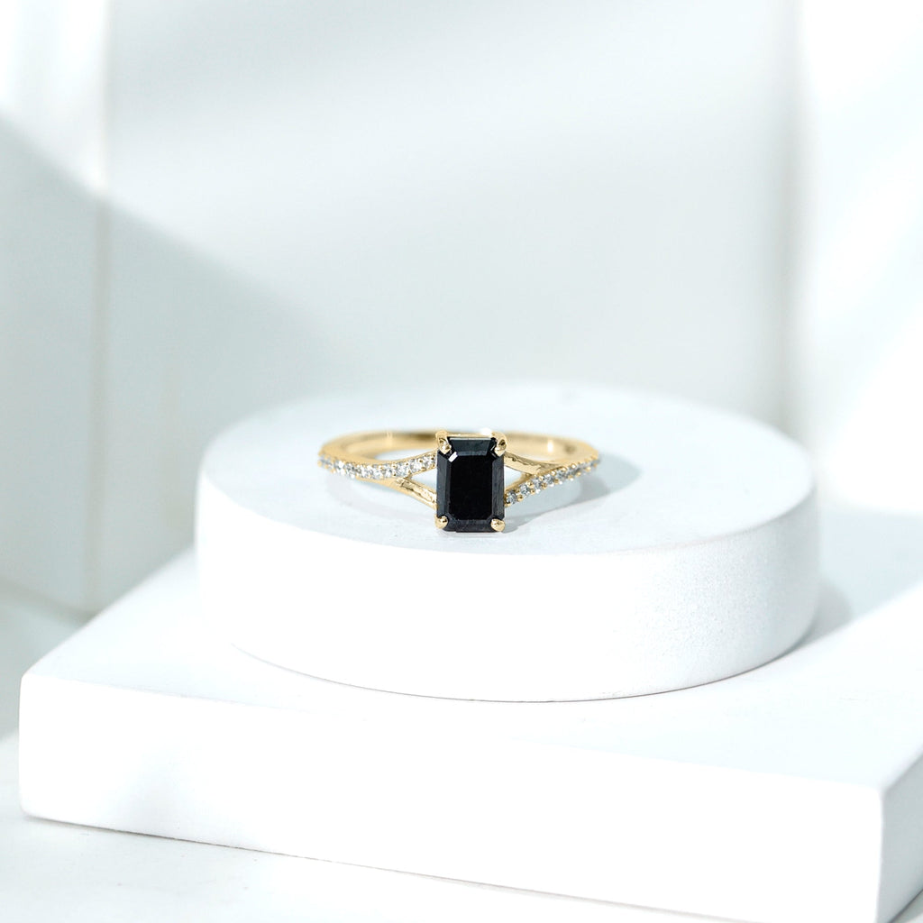 8X10MM Emerald Cut Lab Created Black Diamond Engagement Ring