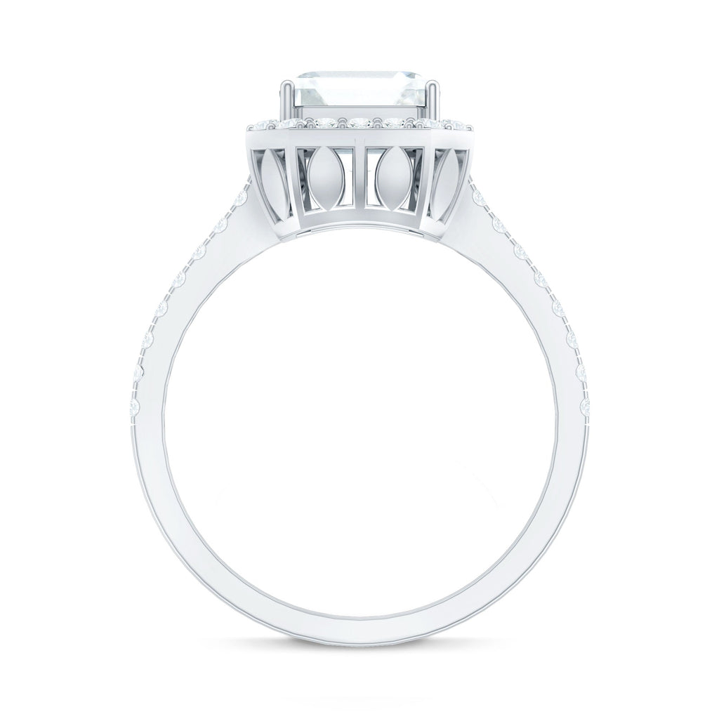 Certified Asscher Cut Moissanite Halo Engagement Ring for Women