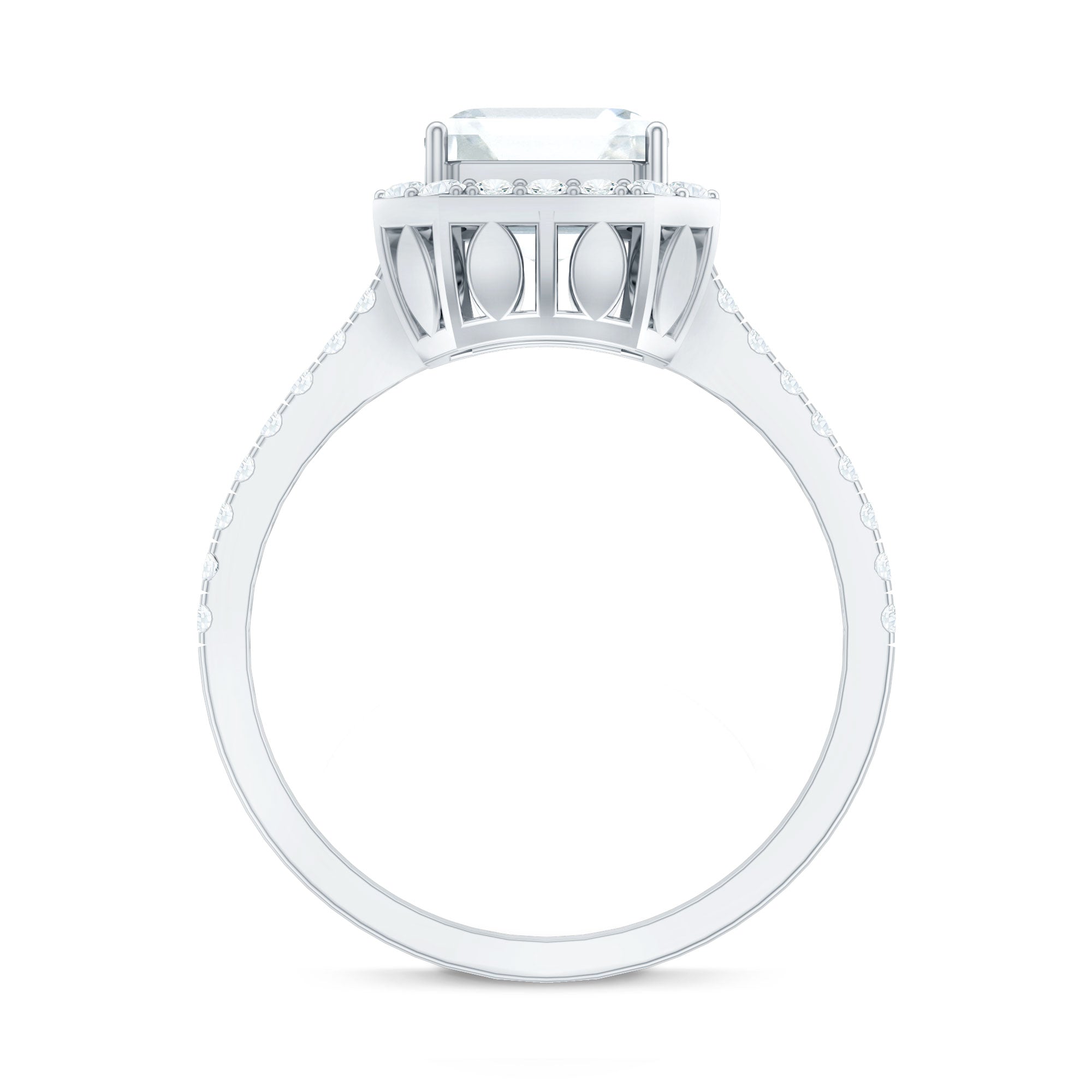 Certified Asscher Cut Moissanite Halo Engagement Ring for Women