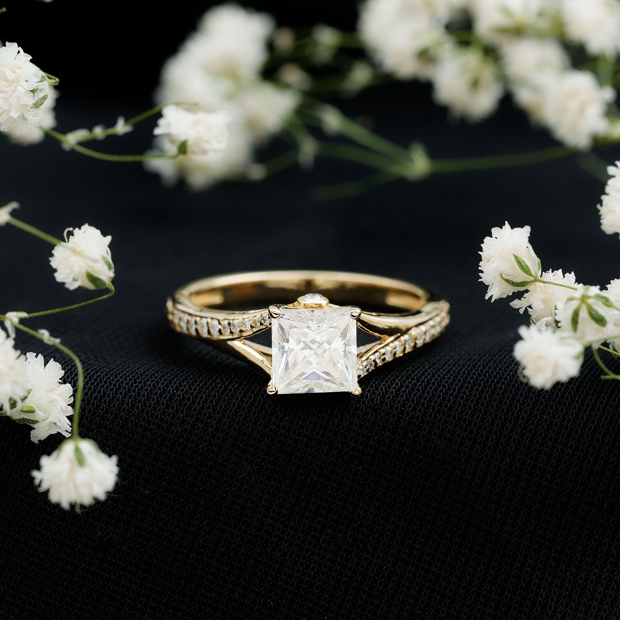 Certified Princess Cut Moissanite Engagement Ring With Split Shank