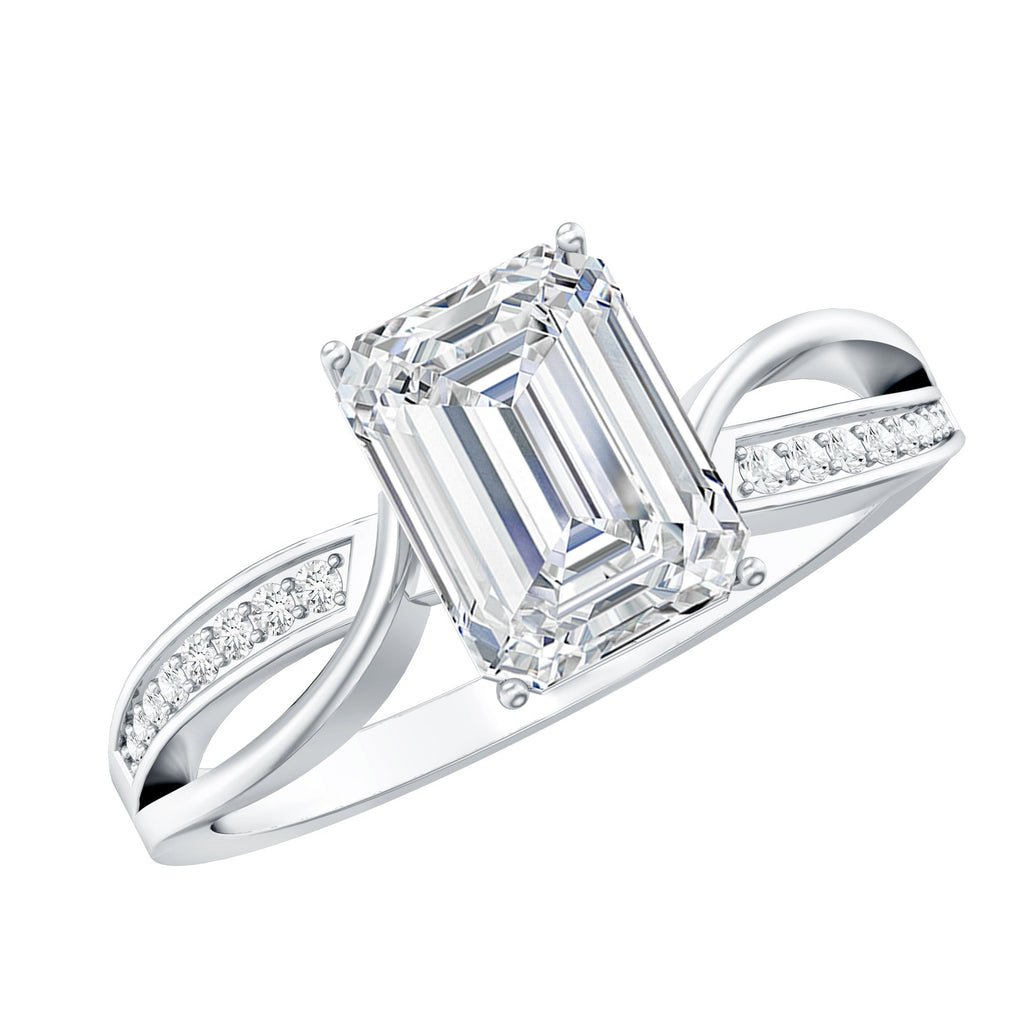 Certified 6X8 MM Emerald Cut Moissanite Infinity Engagement Ring