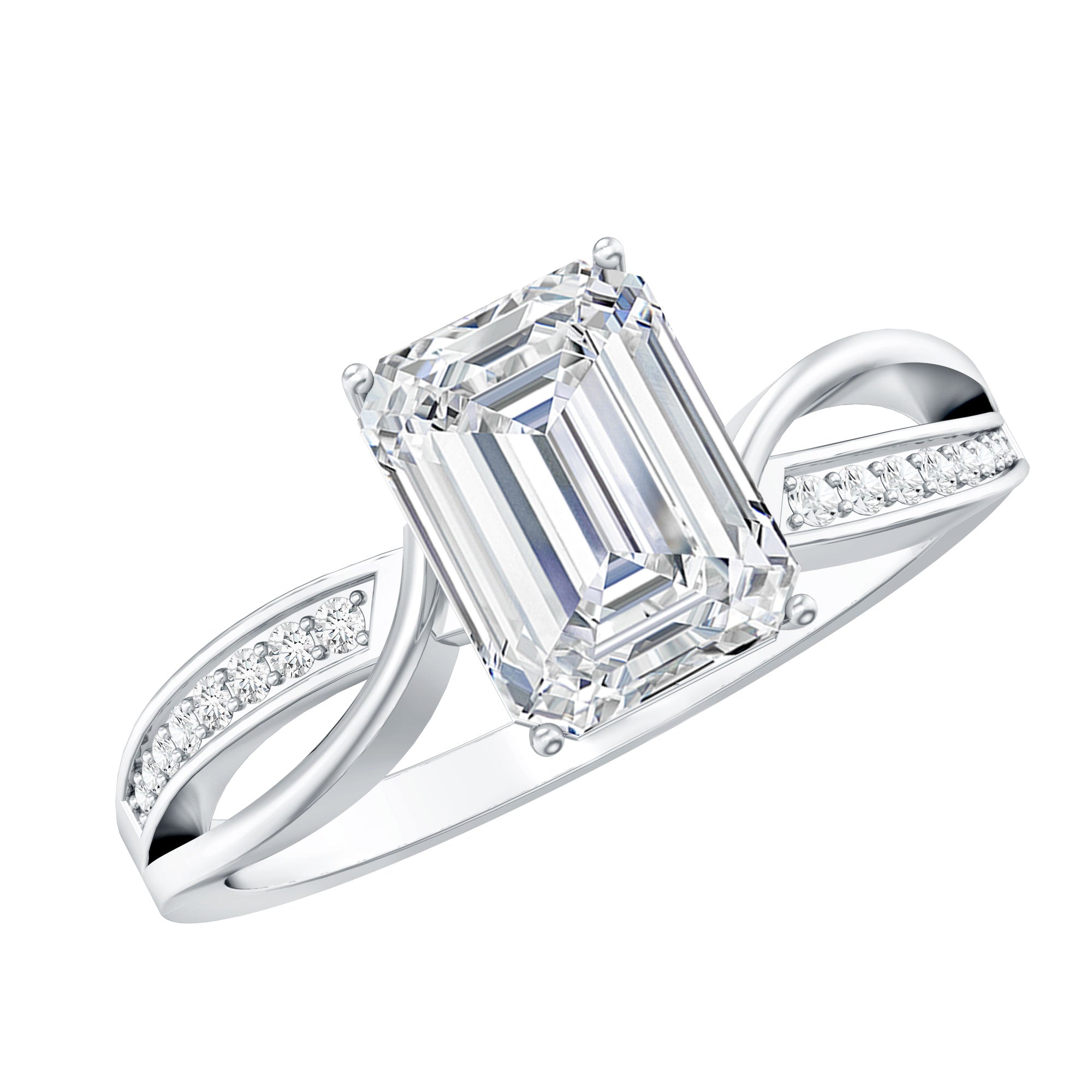 Certified 6X8 MM Emerald Cut Moissanite Infinity Engagement Ring