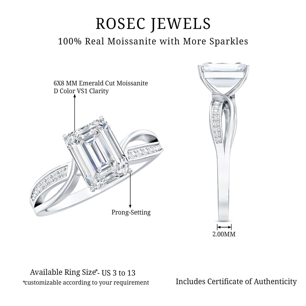 Certified 6X8 MM Emerald Cut Moissanite Infinity Engagement Ring