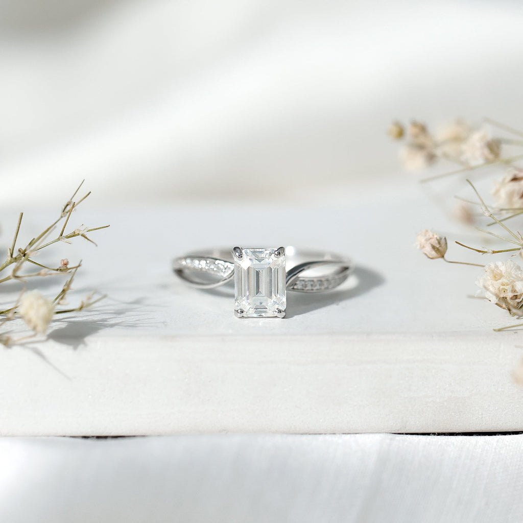 Certified 6X8 MM Emerald Cut Moissanite Infinity Engagement Ring