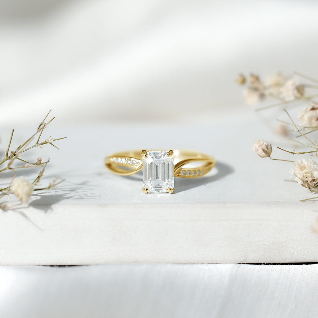 Certified 6X8 MM Emerald Cut Moissanite Infinity Engagement Ring