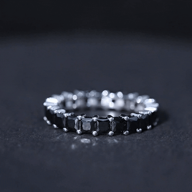 Certified Princess Cut Lab Grown Black Diamond Eternity Ring for Women