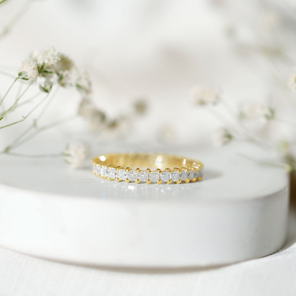 Princess Cut Cubic Zirconia Eternity Wedding Band Ring with Certificate