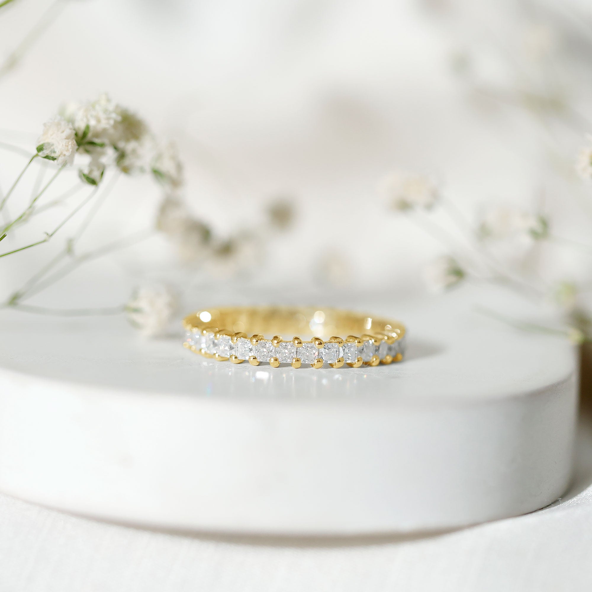 Princess Cut Cubic Zirconia Eternity Wedding Band Ring with Certificate