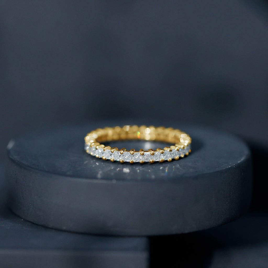 Princess Cut Cubic Zirconia Eternity Wedding Band Ring with Certificate