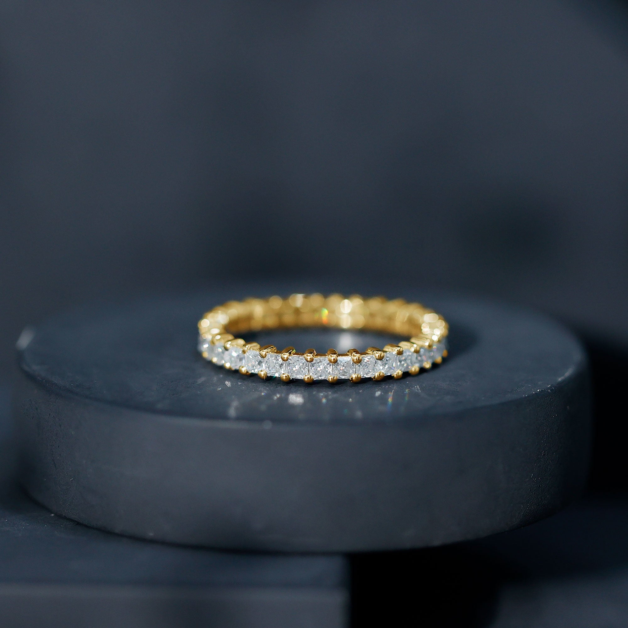 Princess Cut Cubic Zirconia Eternity Wedding Band Ring with Certificate