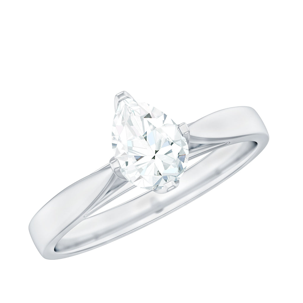 Certified Pear Shaped 0.7 Carat Moissanite Solitaire Engagement Ring