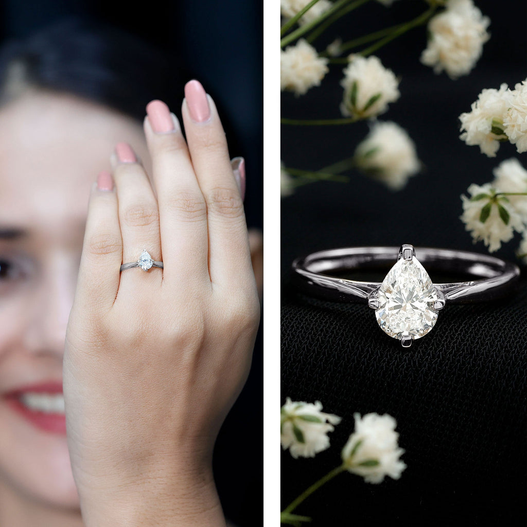 Certified Pear Shaped 0.7 Carat Moissanite Solitaire Engagement Ring