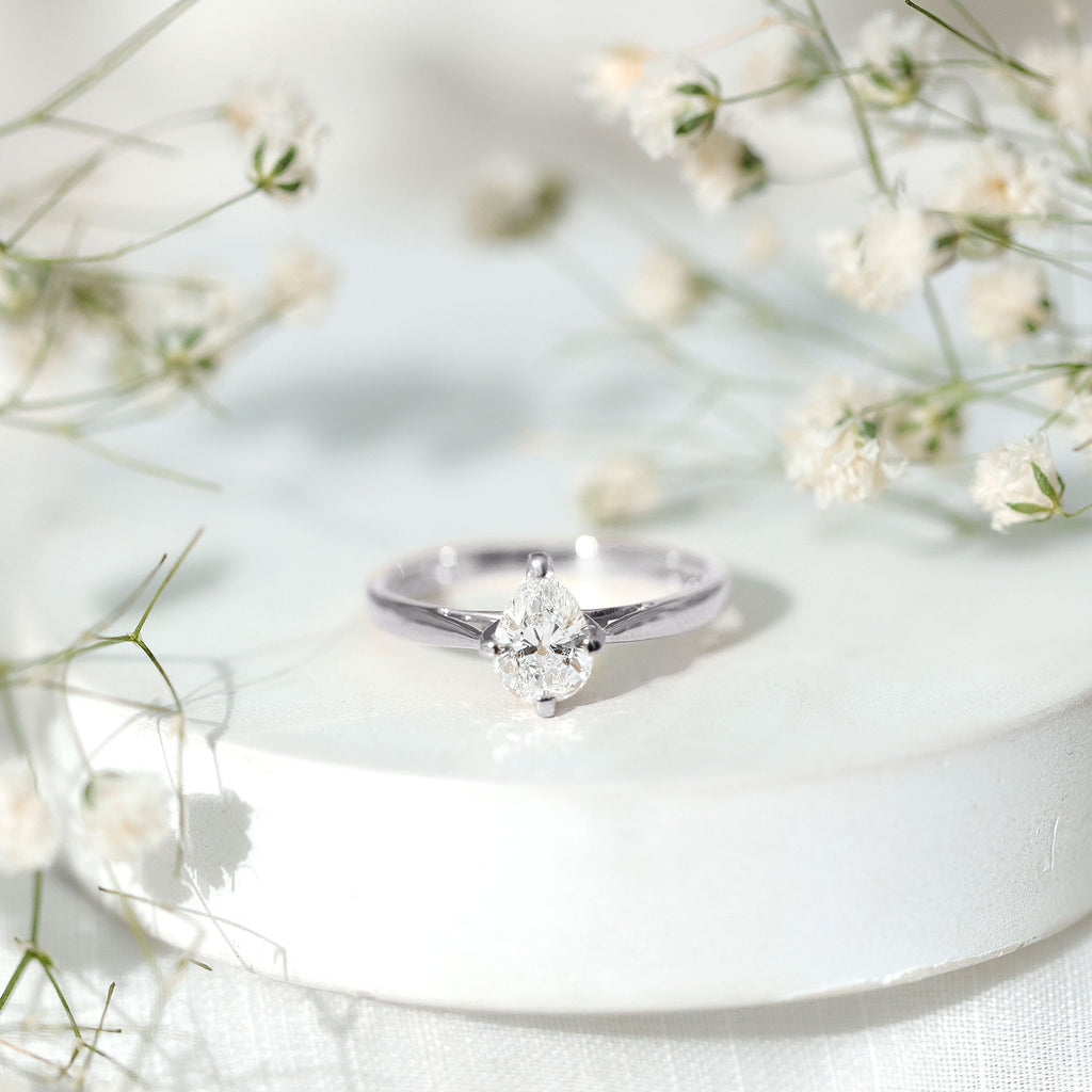 Certified Pear Shaped 0.7 Carat Moissanite Solitaire Engagement Ring
