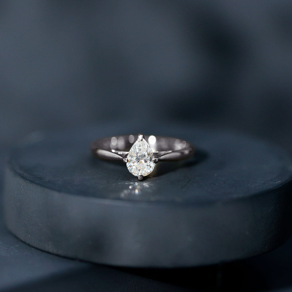 Certified Pear Shaped 0.7 Carat Moissanite Solitaire Engagement Ring