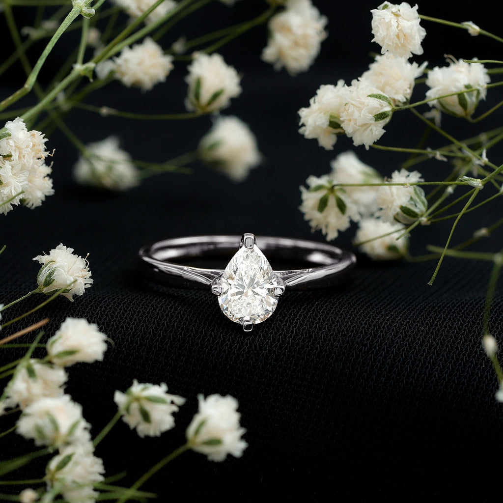 Certified Pear Shaped 0.7 Carat Moissanite Solitaire Engagement Ring