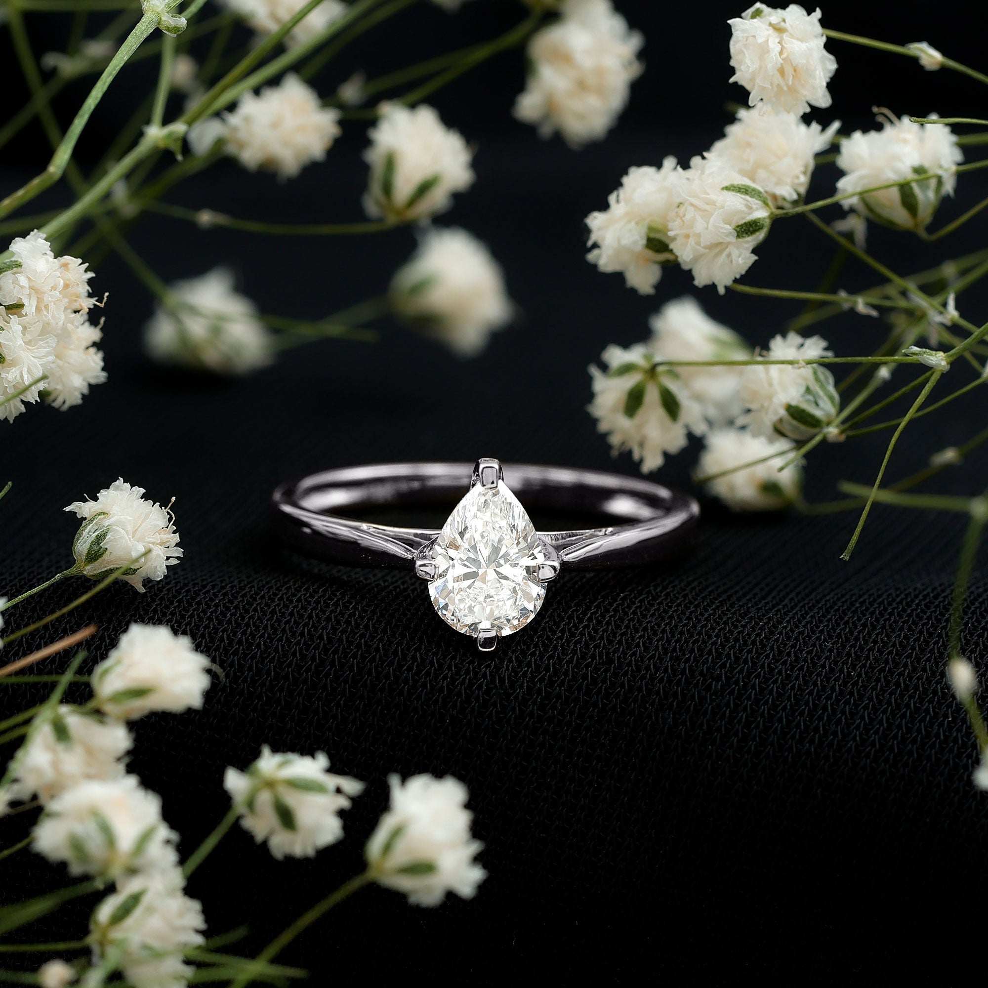 Certified Pear Shaped 0.7 Carat Moissanite Solitaire Engagement Ring