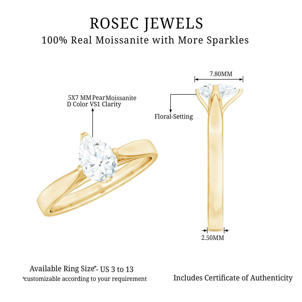 Certified Pear Shaped 0.7 Carat Moissanite Solitaire Engagement Ring