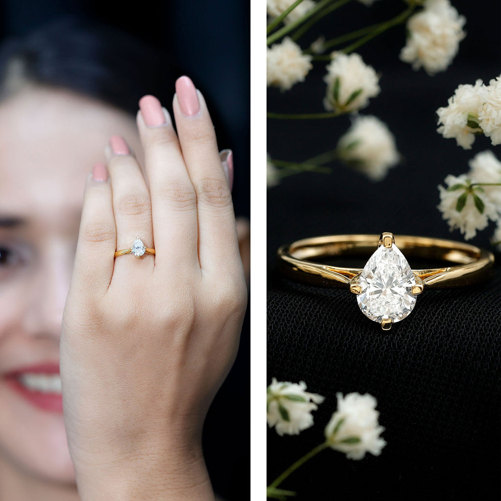 Certified Pear Shaped 0.7 Carat Moissanite Solitaire Engagement Ring