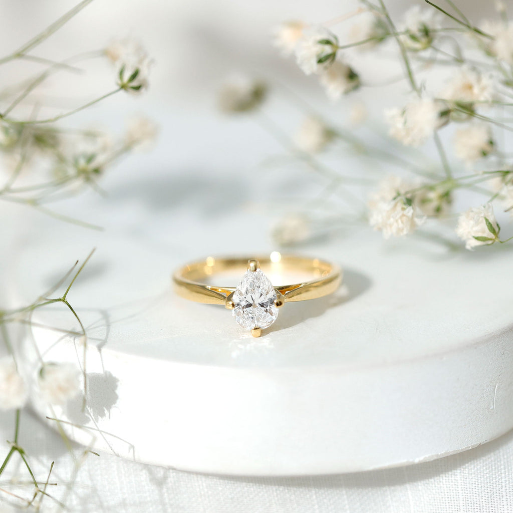 Certified Pear Shaped 0.7 Carat Moissanite Solitaire Engagement Ring