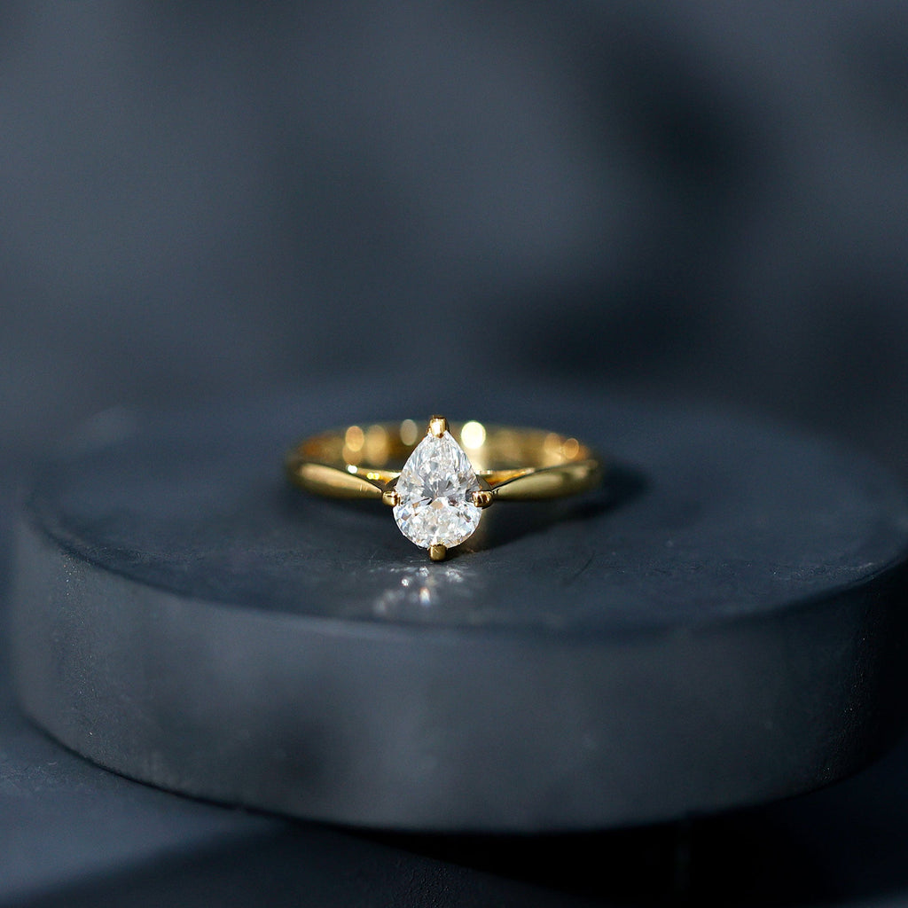 Certified Pear Shaped 0.7 Carat Moissanite Solitaire Engagement Ring