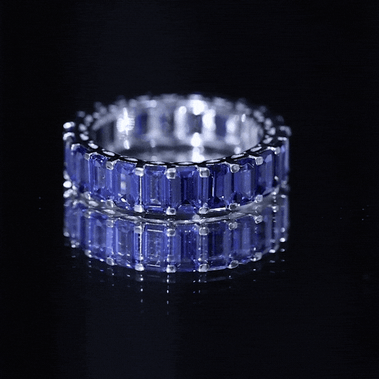 Certified Emerald Cut Lab Grown Blue Sapphire Eternity Band Ring