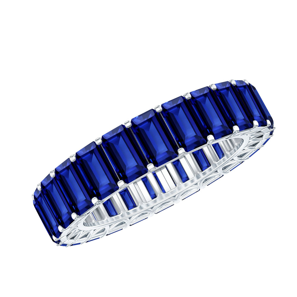 Certified Emerald Cut Lab Grown Blue Sapphire Eternity Band Ring