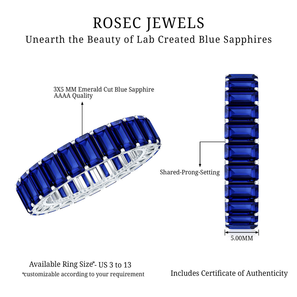 Certified Emerald Cut Lab Grown Blue Sapphire Eternity Band Ring