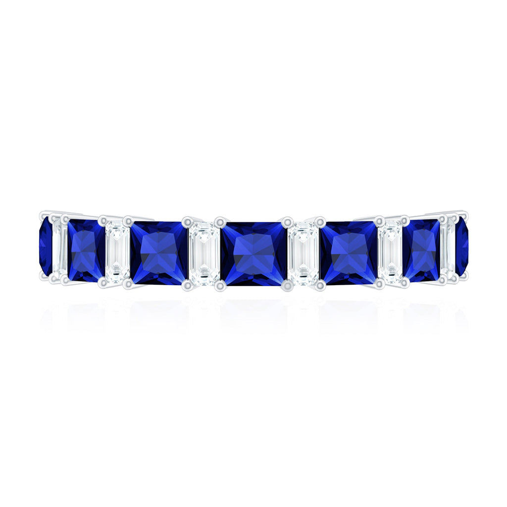 Princess Cut Lab Grown Blue Sapphire Half Eternity Ring with Diamond