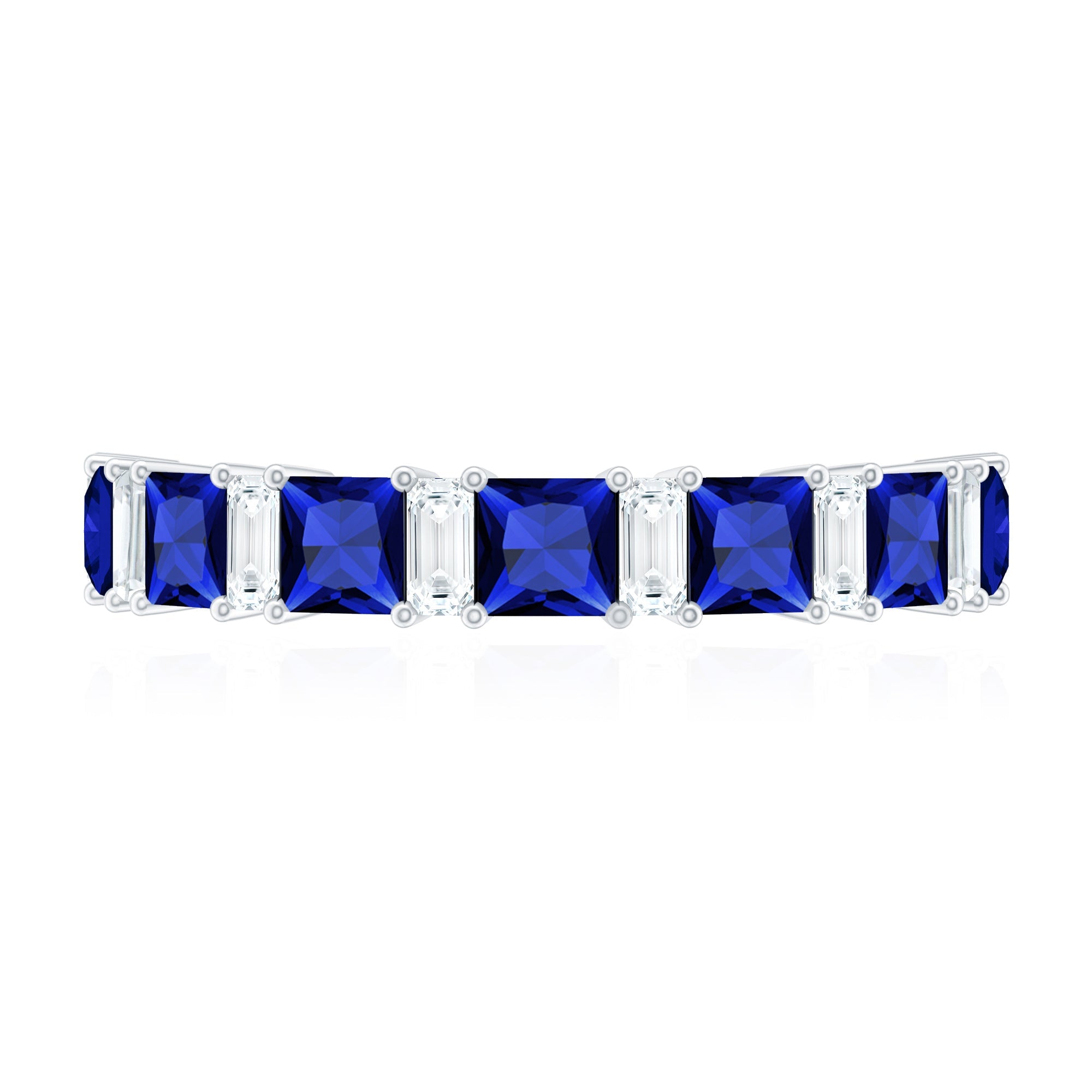 Princess Cut Lab Grown Blue Sapphire Half Eternity Ring with Diamond