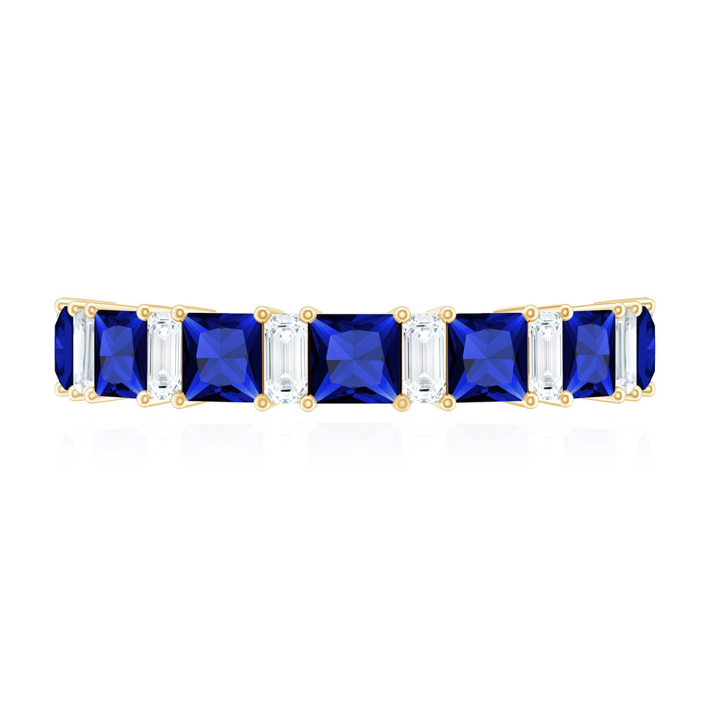 Princess Cut Lab Grown Blue Sapphire Half Eternity Ring with Diamond