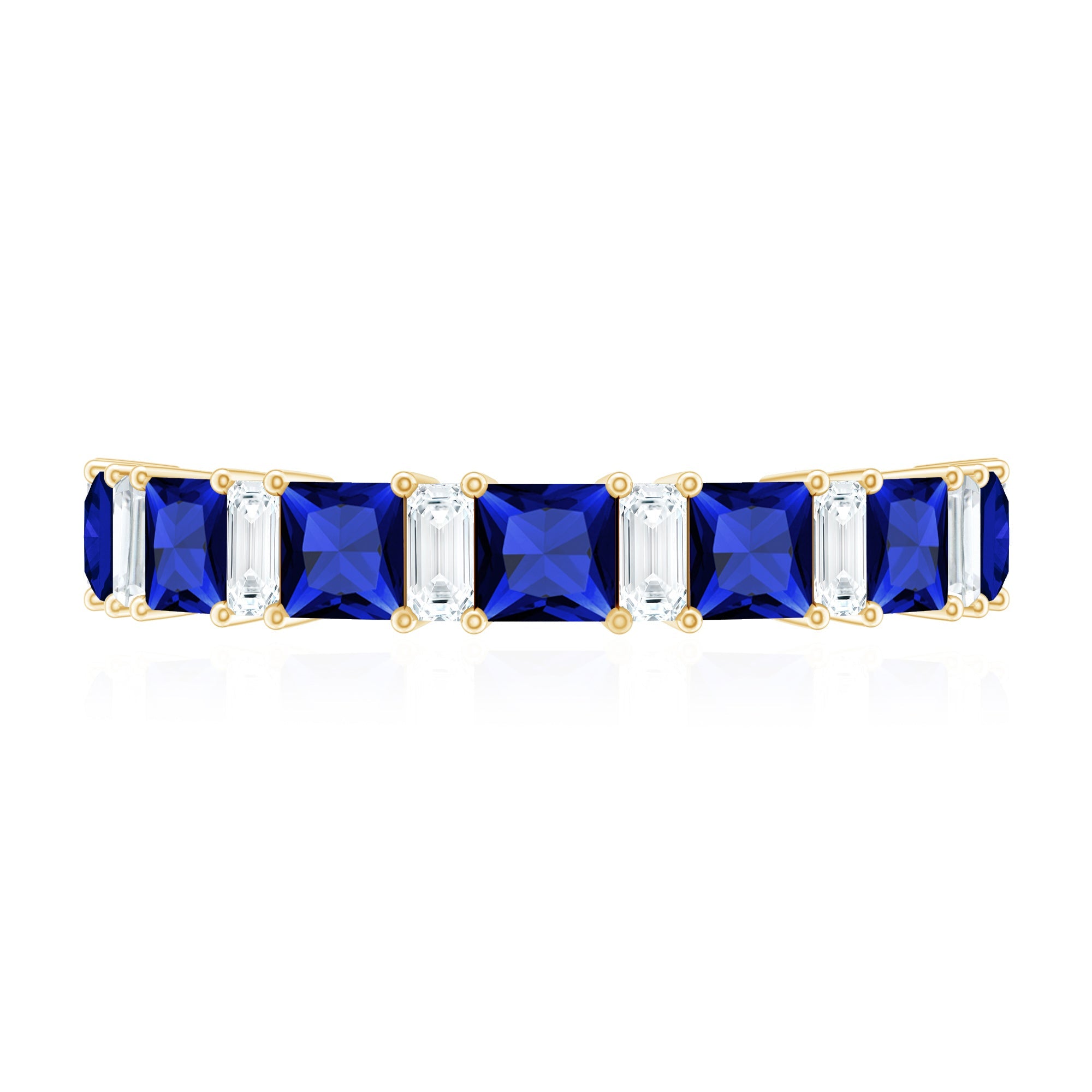 Princess Cut Lab Grown Blue Sapphire Half Eternity Ring with Diamond