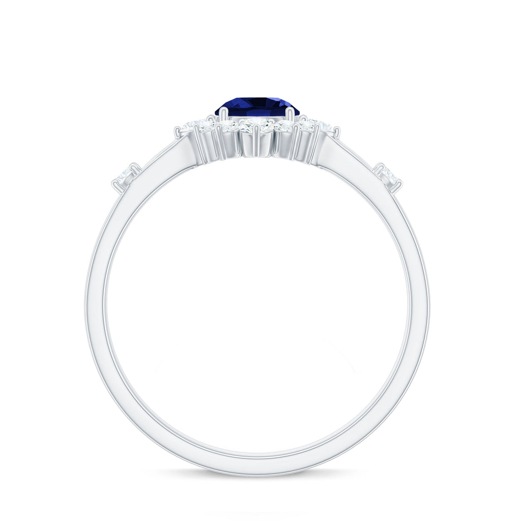 5mm Round Lab Created Blue Sapphire Classic Halo Ring with Diamond