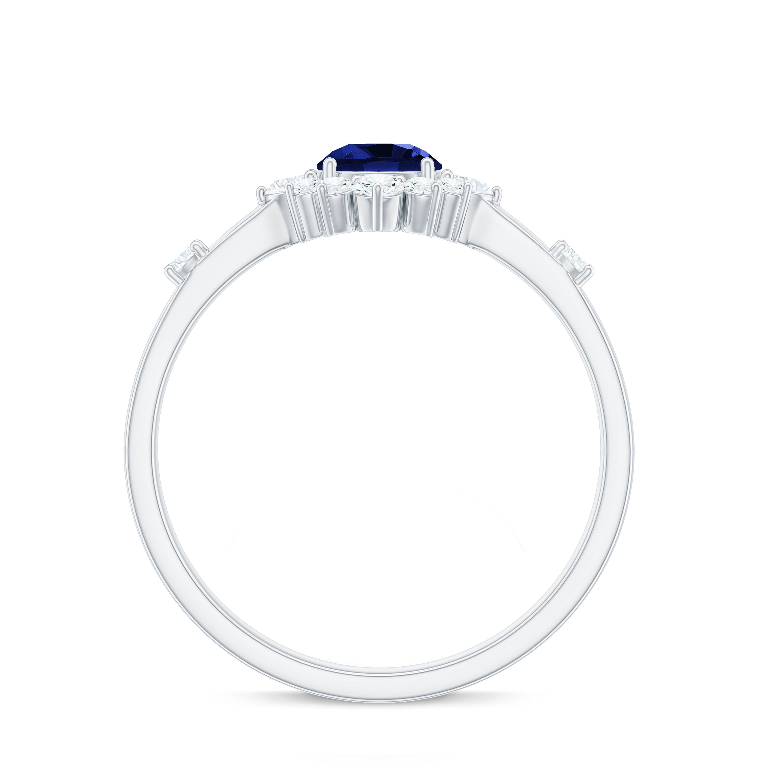 5mm Round Lab Created Blue Sapphire Classic Halo Ring with Diamond
