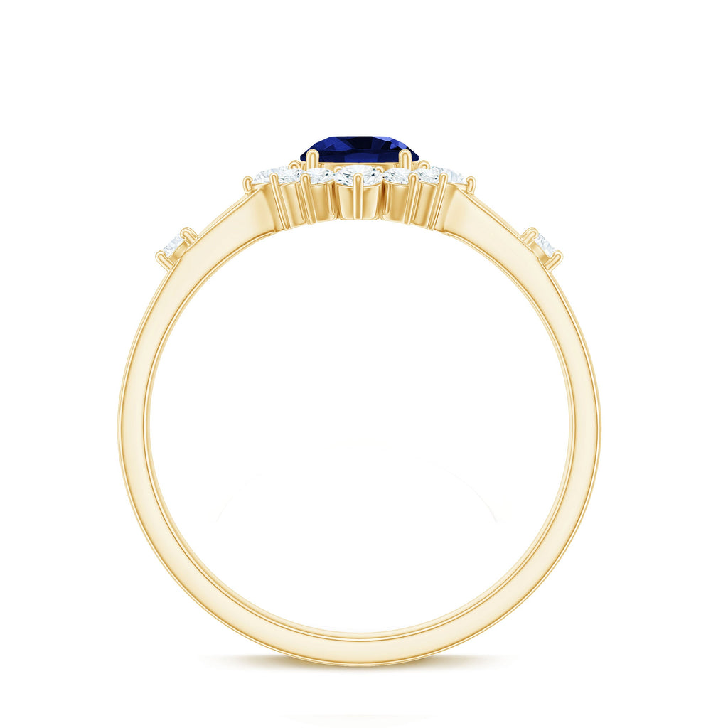 5mm Round Lab Created Blue Sapphire Classic Halo Ring with Diamond