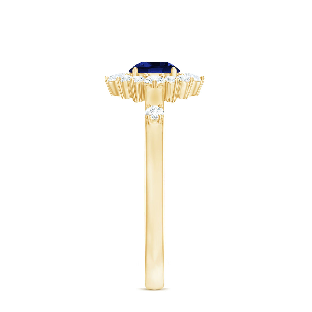 5mm Round Lab Created Blue Sapphire Classic Halo Ring with Diamond