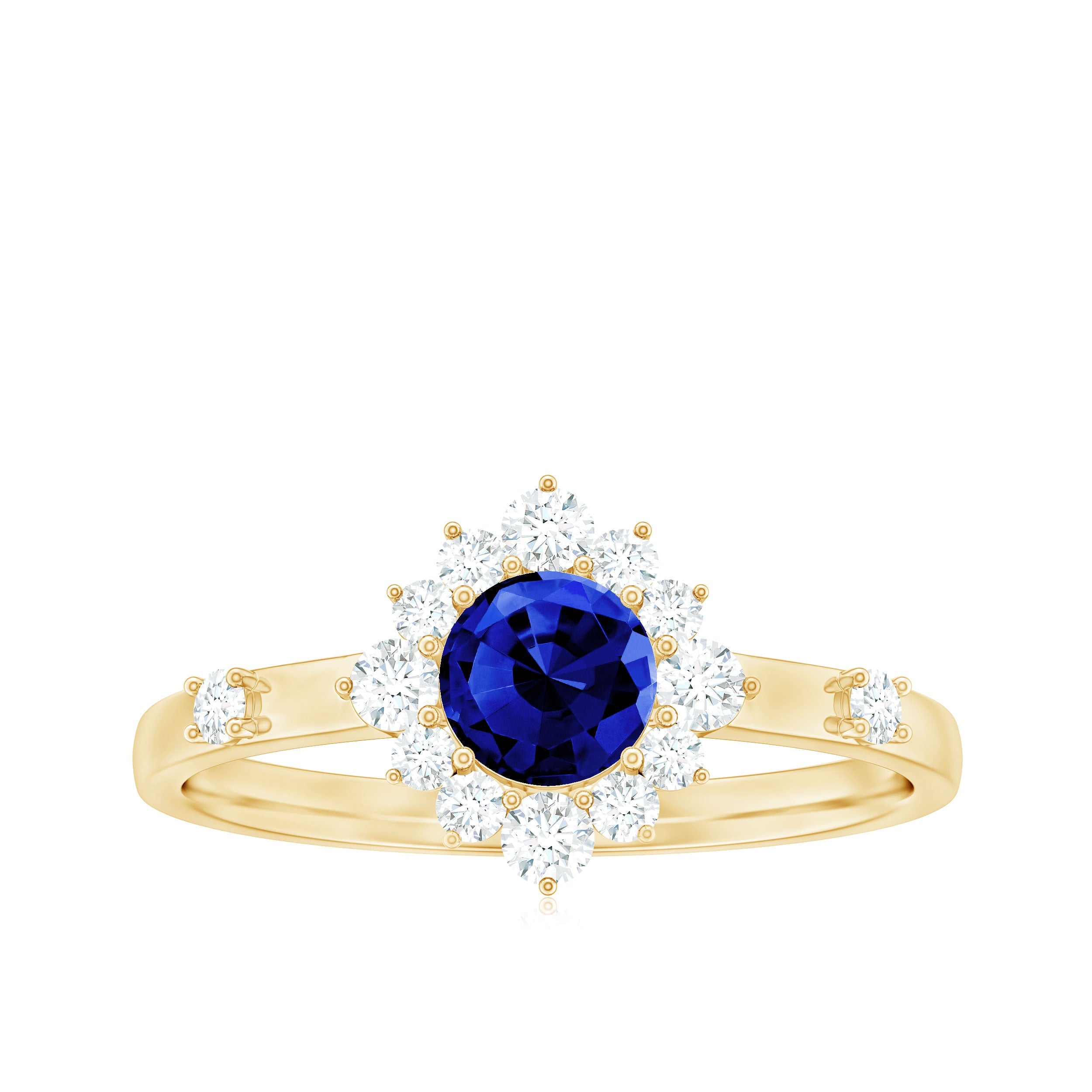5mm Round Lab Created Blue Sapphire Classic Halo Ring with Diamond