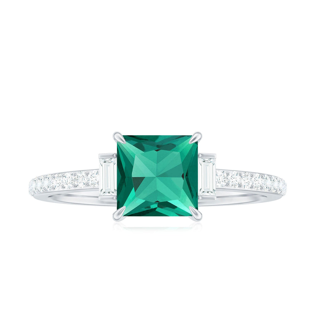 Lab Grown Emerald Diamond 3 Stone Engagement Ring with Certificate