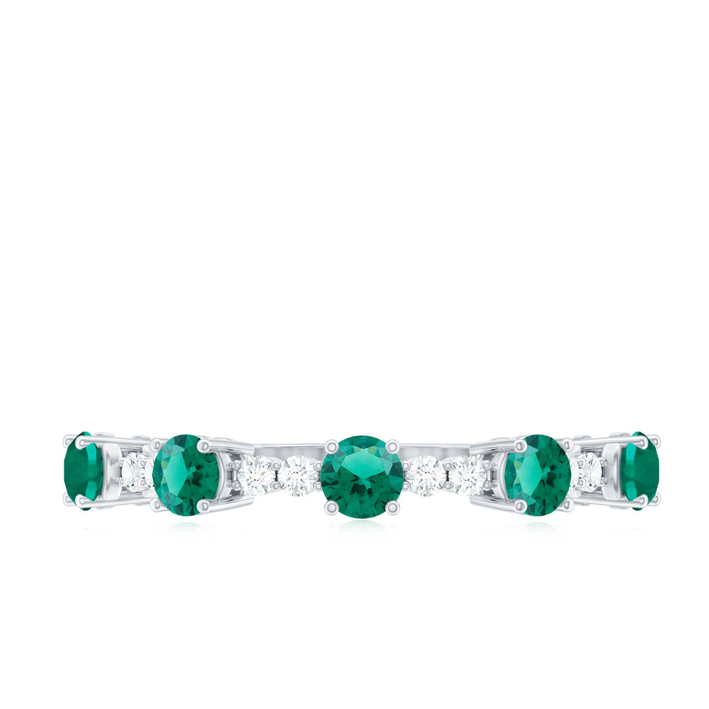 Certified Lab Grown Emerald Half Eternity Anniversary Ring with Diamond