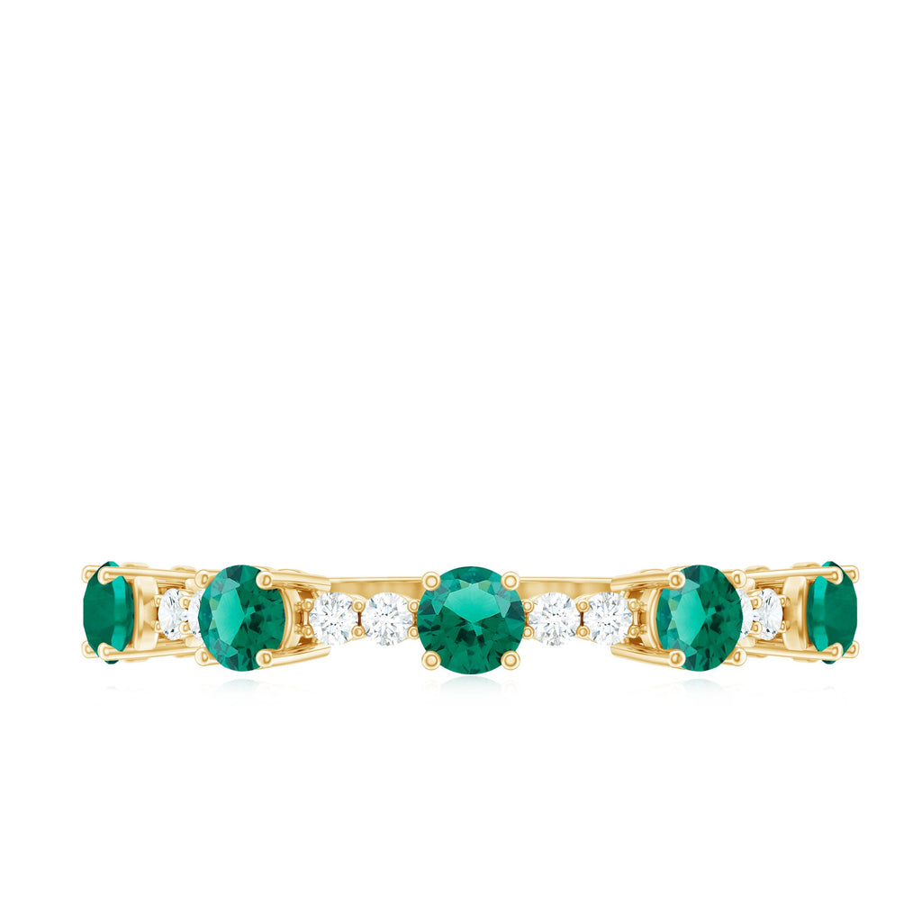 Certified Lab Grown Emerald Half Eternity Anniversary Ring with Diamond