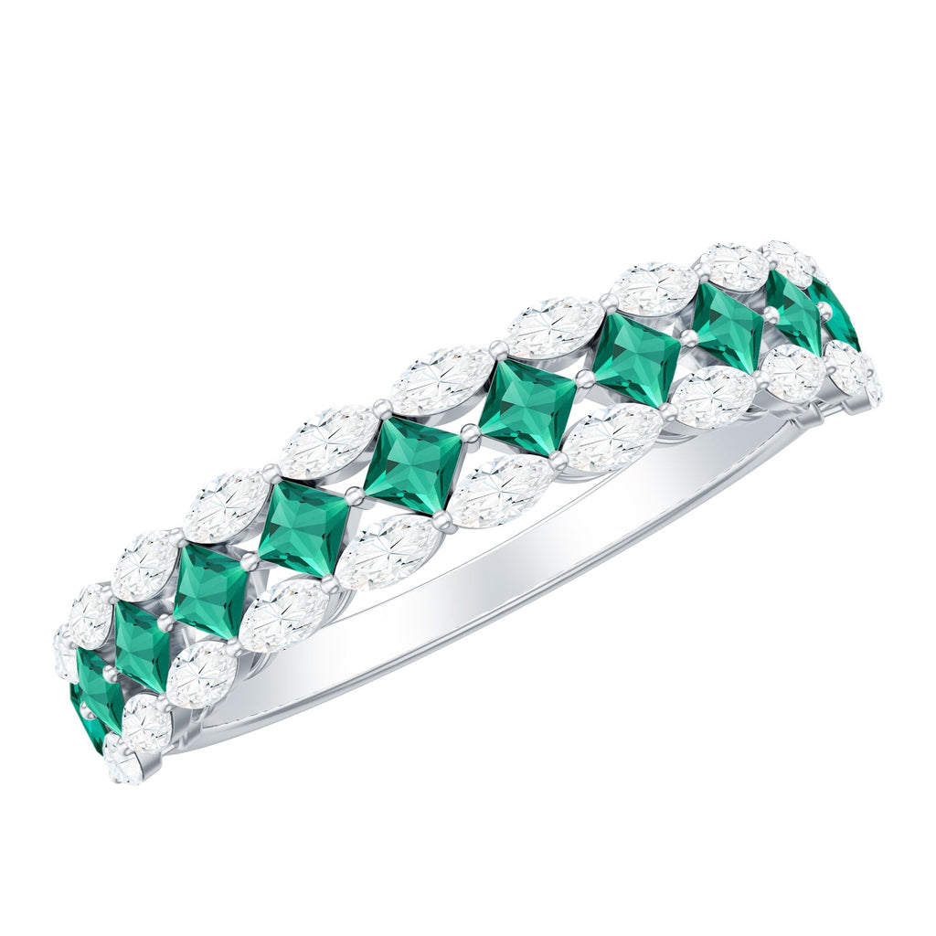 Certified Lab Grown Emerald Half Eternity Wedding Band
