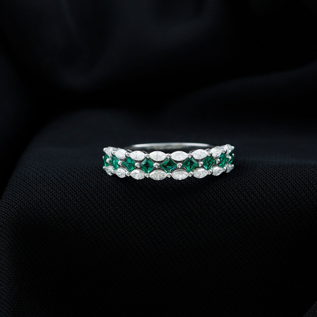 Certified Lab Grown Emerald Half Eternity Wedding Band